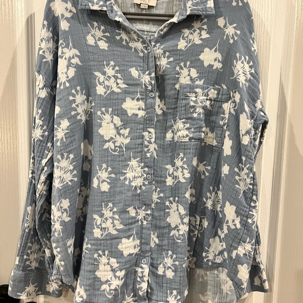 LOFT Blue Floral Button Down Shirt